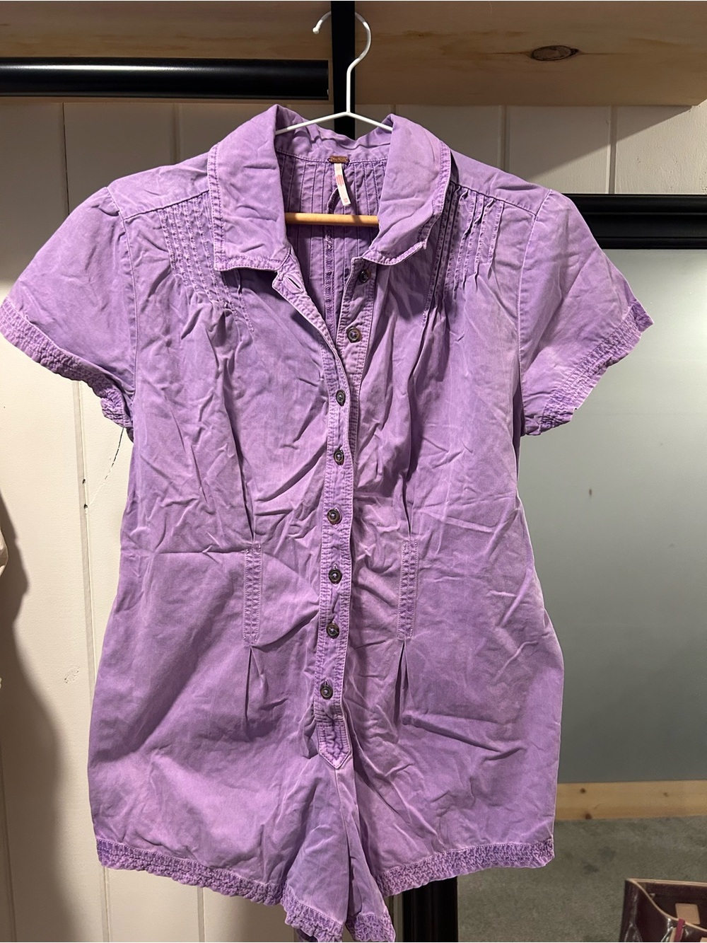 Free People‎ Lavender Short-Sleeve Button Romper Top